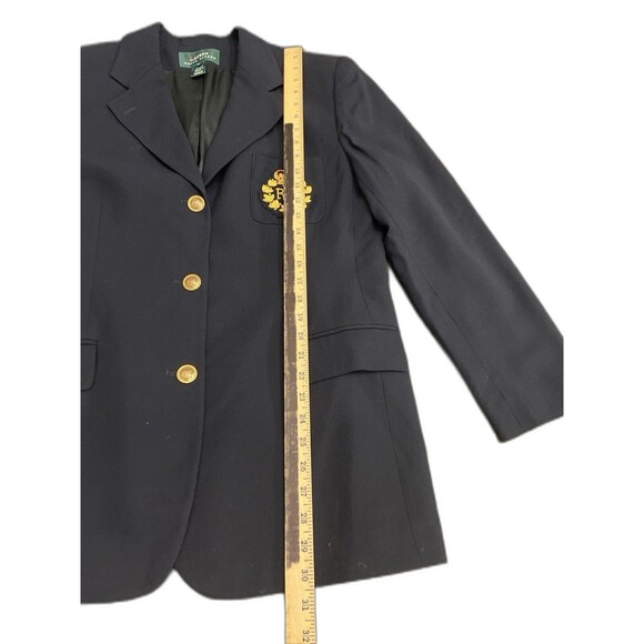 Lauren Ralph Lauren Vtg Blazer Women's 16 Navy Worsted Wool Jacket 3D Gold Crest - Picture 14 of 16